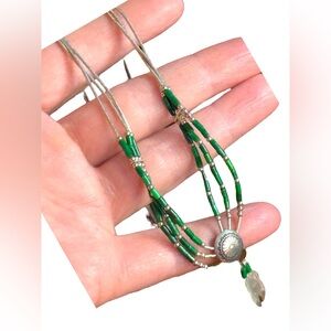 Navajo Feather concho liquid silver micro bead malachite
multi strand necklace